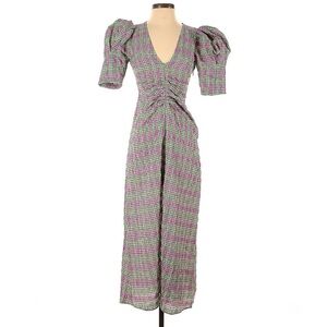 Zara puff sleeve seersucker pink and green dress